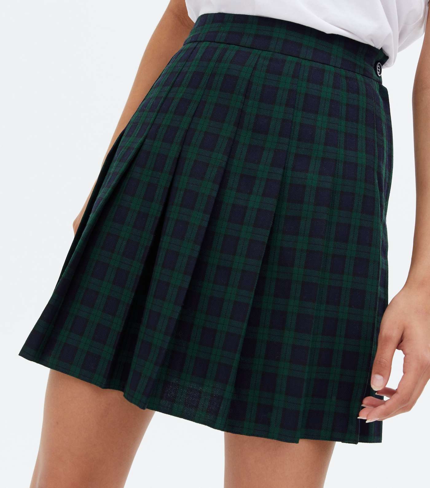 Dark Green Check Pleated Mini Tennis Skirt Image 3