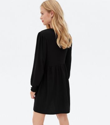 Black Crinkle Jersey Long Sleeve Mini Oversized Smock Dress New Look