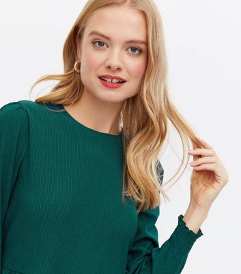 Click to view product details and reviews for Dark Green Crinkle Jersey Long Sleeve Mini Oversized Smock Dress New Look.