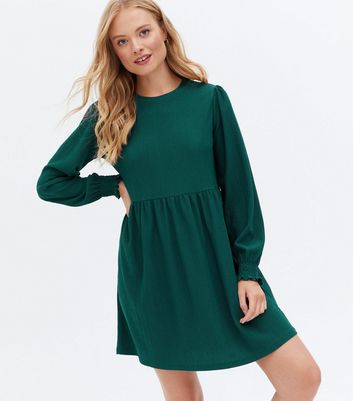 Teal Crinkle Jersey Long Sleeve Mini Oversized Smock Dress | New Look