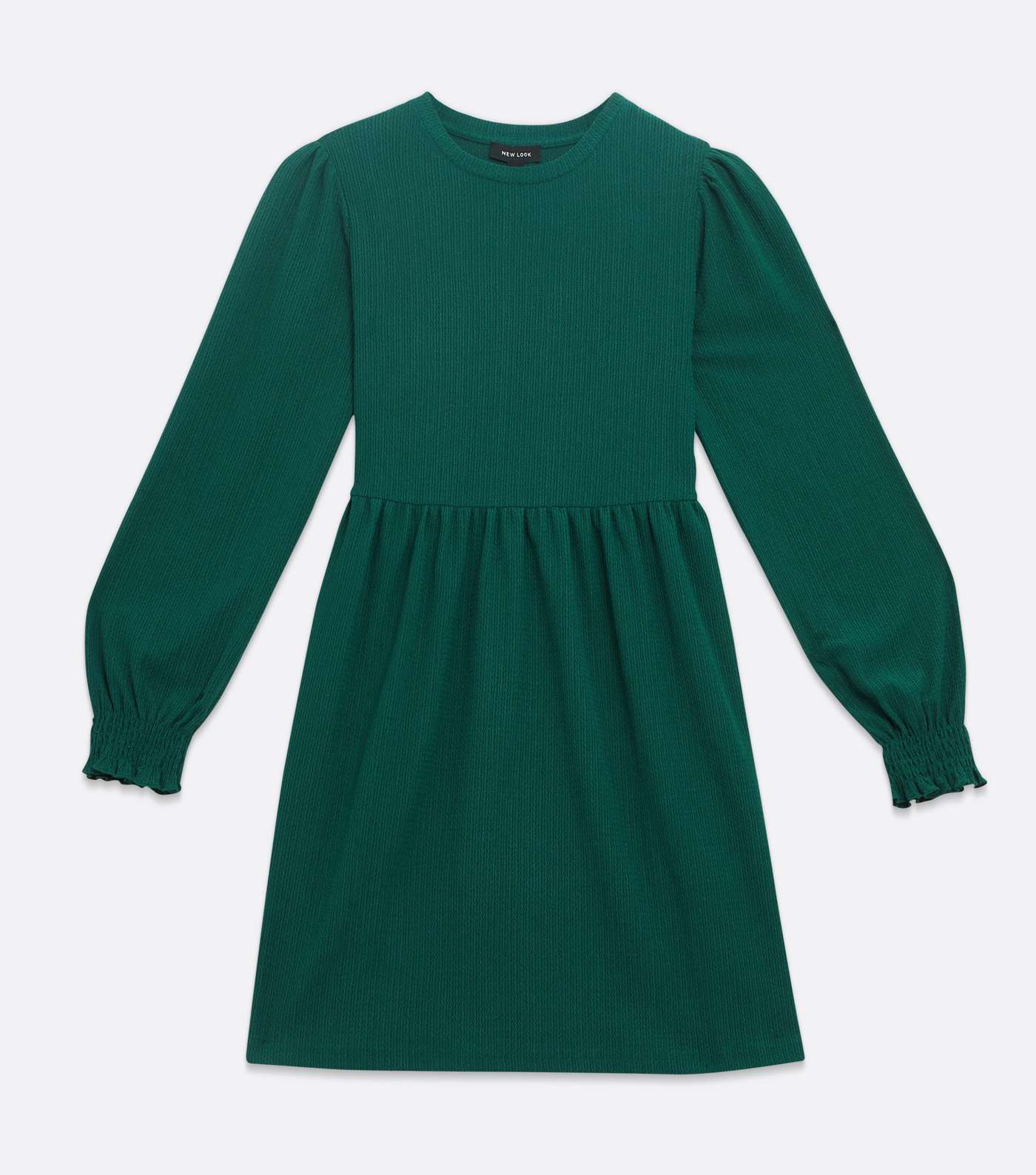 Teal Crinkle Jersey Long Sleeve Mini Oversized Smock Dress Image 5