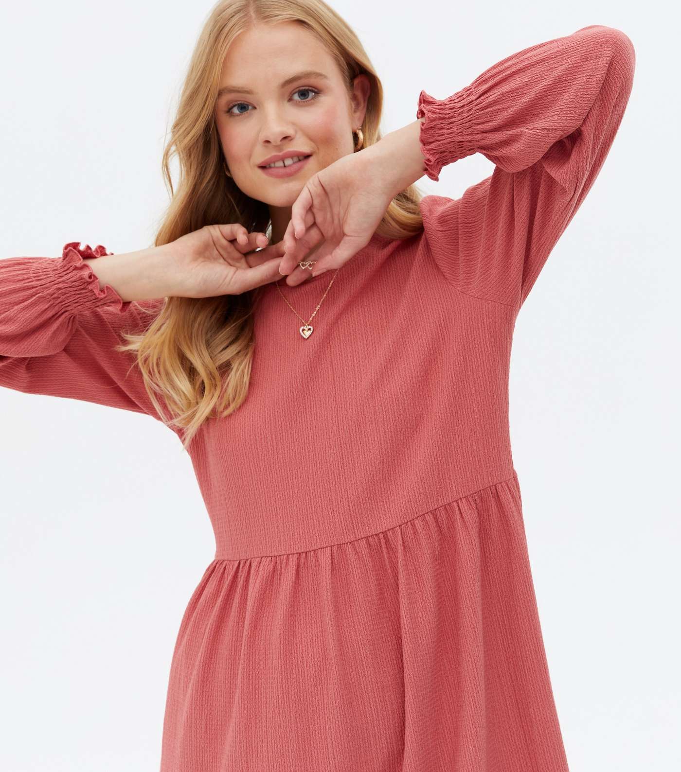 Mid Pink Crinkle Jersey Long Sleeve Mini Oversized Smock Dress Image 3