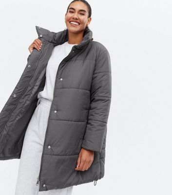 Dark Grey Oversized Long Puffer Jacket 