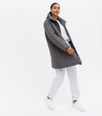 long grey puffer jacket womens