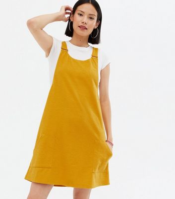 Mustard Crosshatch Ring Pinafore Dress 