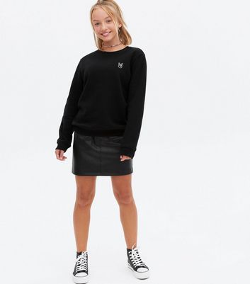 childrens black leather skirt