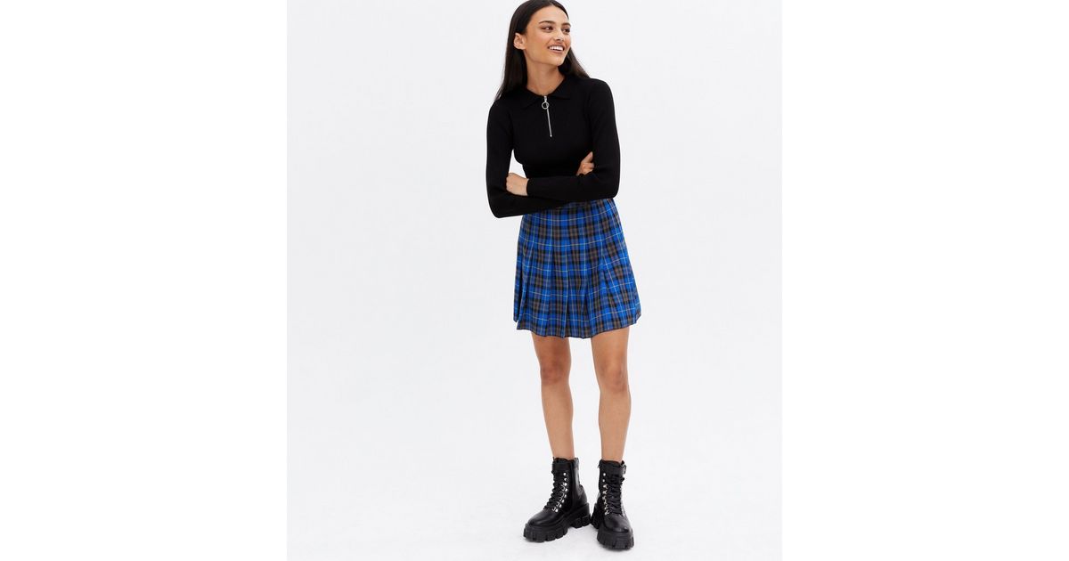 Blue Check Pleated Tennis Mini Skirt | New Look