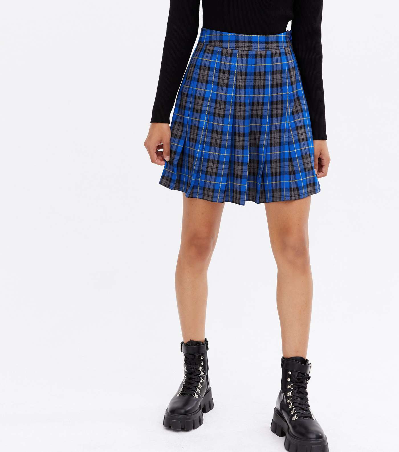 Blue Check Pleated Tennis Mini Skirt Image 2