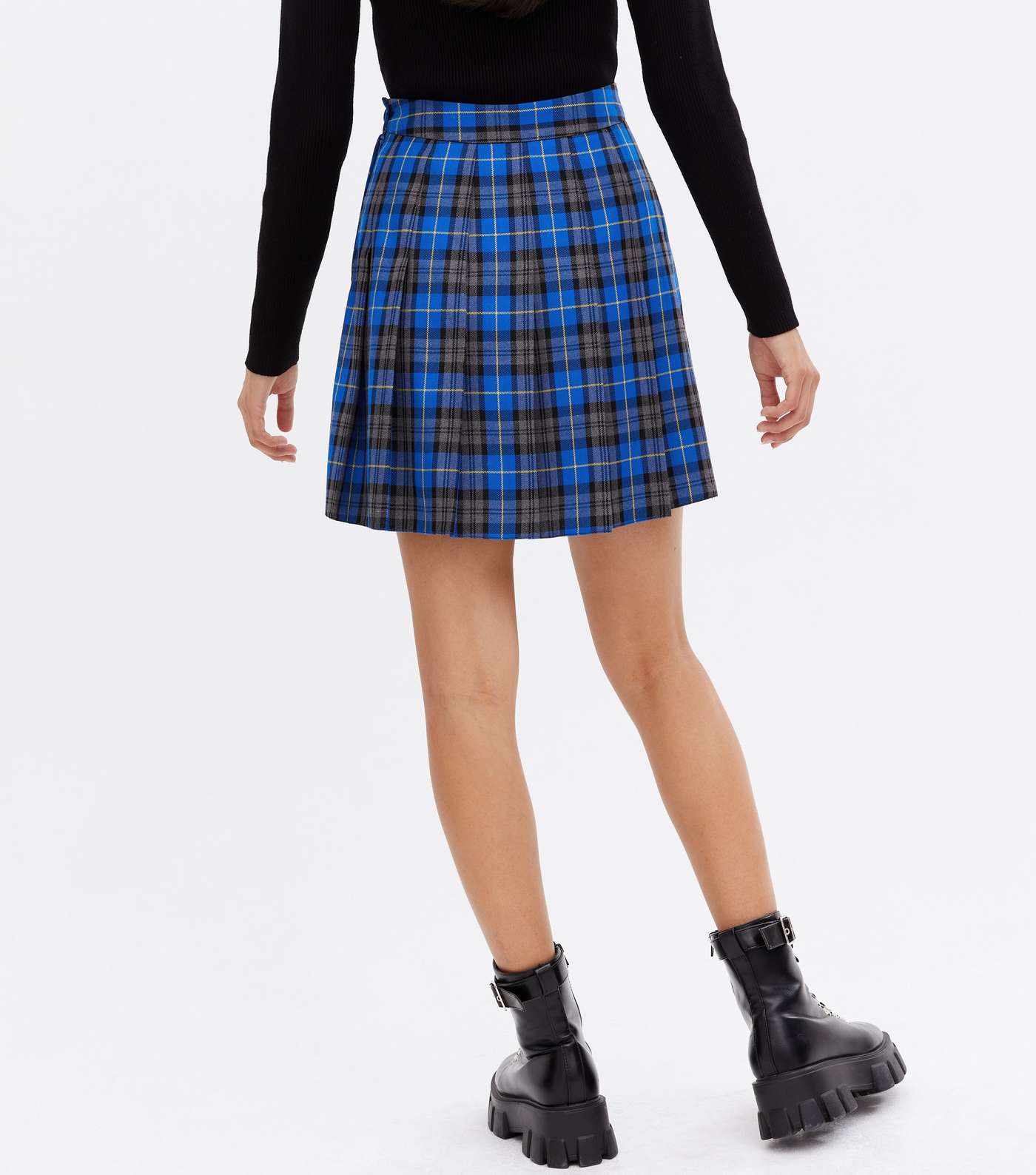 Blue Check Pleated Tennis Mini Skirt Image 4