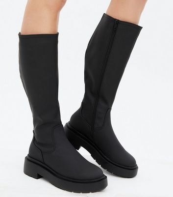 new look black knee high chunky boots