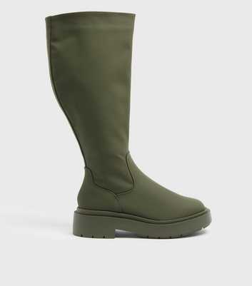 Khaki Scuba Knee High Chunky Boots