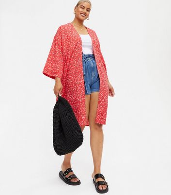 Red floral kimono on sale cardigan