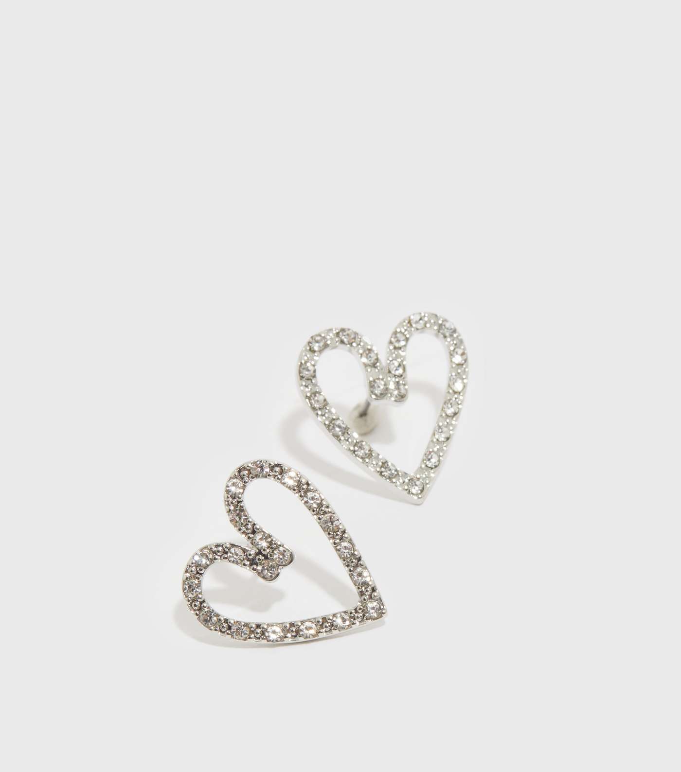 Silver Diamanté Open Heart Stud Earrings