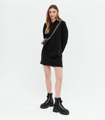 PIECES Black Toggle Hoodie Dress | New Look