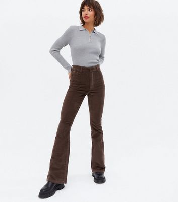 Dark Brown Cord Flared Trousers | New Look