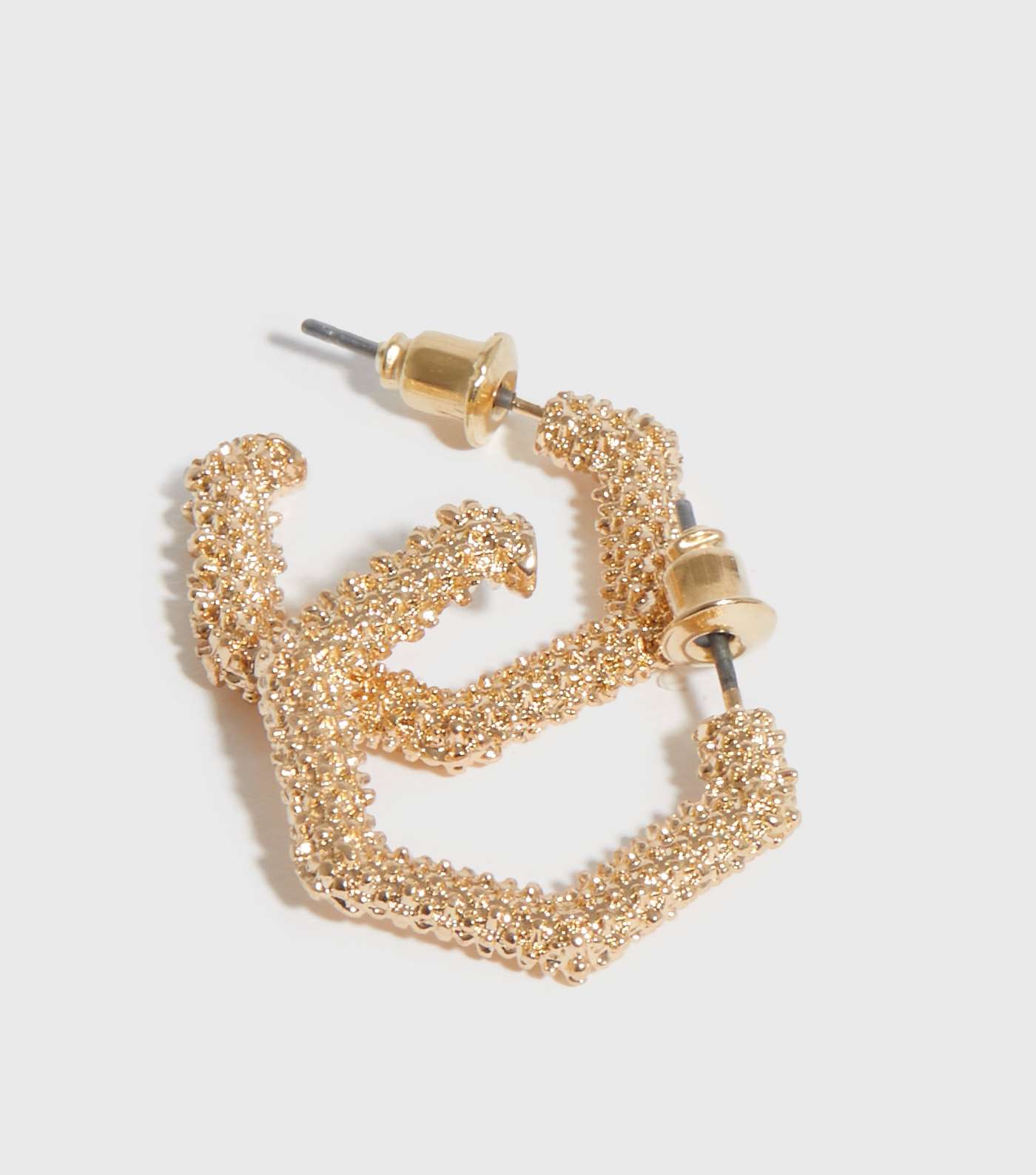 Gold Textured Mini Hexagon Hoop Earrings Image 2