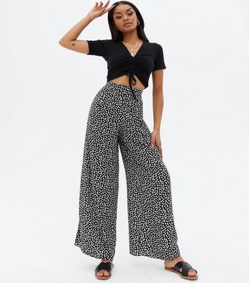 Petite Black Ditsy Floral Wide Leg 