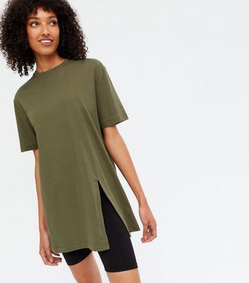 Tall Khaki Split Hem Oversized T-Shirt 