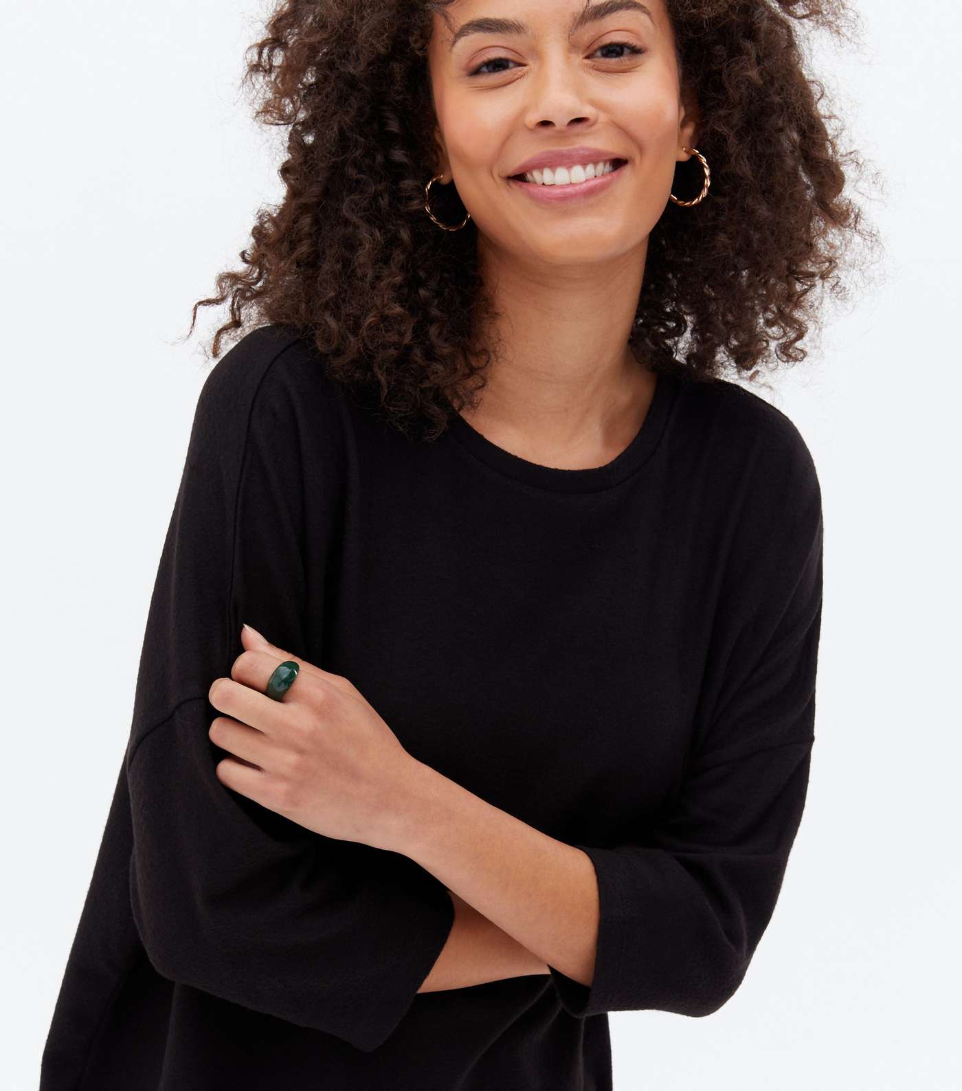 Tall Black Soft Fine Knit Long Sweatshirt Image 3