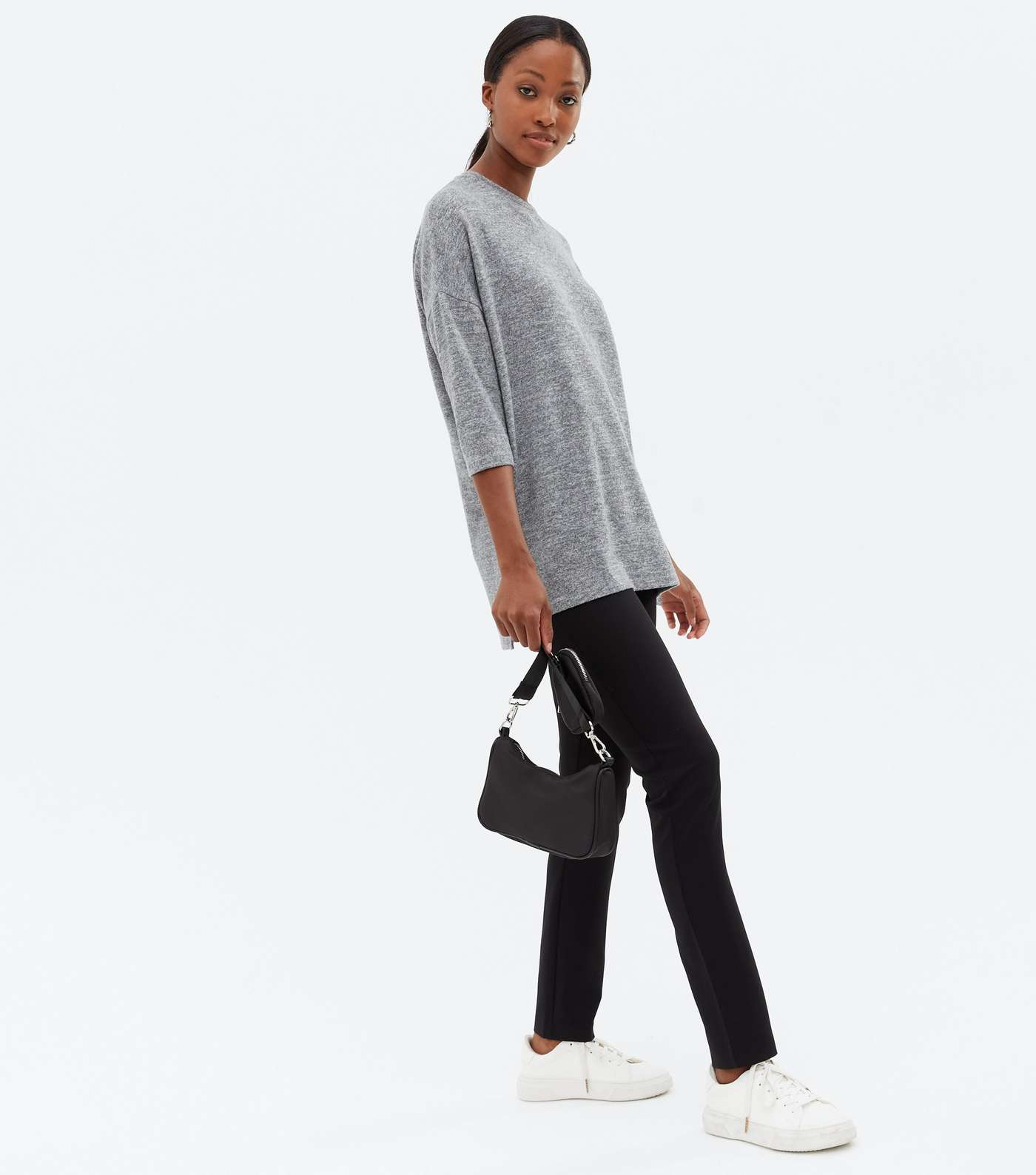 Tall Pale Grey Soft Fine Knit Long Sweatshirt Image 2