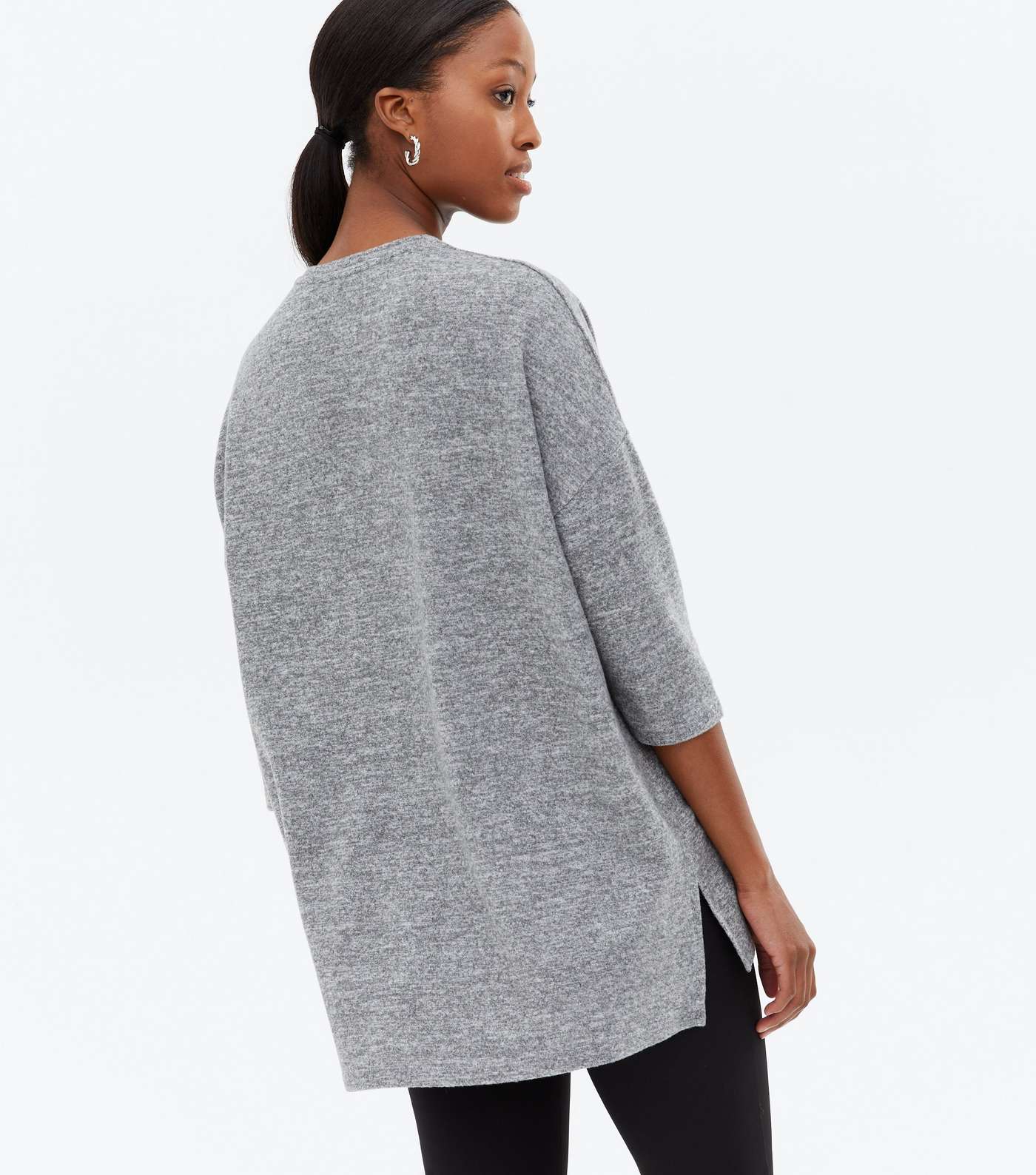 Tall Pale Grey Soft Fine Knit Long Sweatshirt Image 4