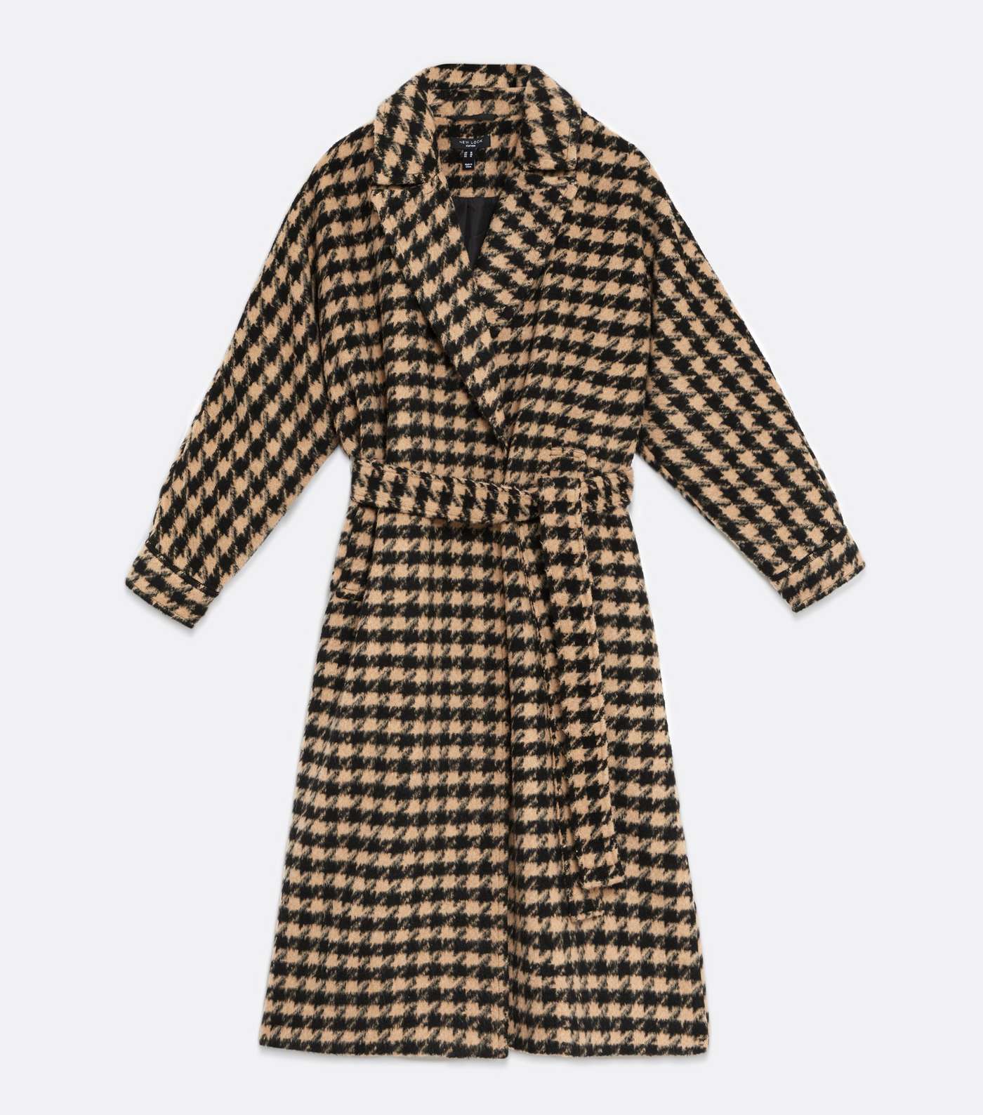 Curves Brown Dogtooth Long Belted Coat Image 5