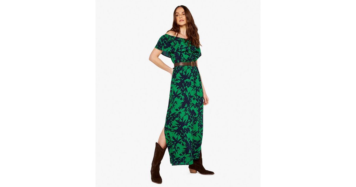 Apricot Green Tropical Bardot Maxi Dress New Look