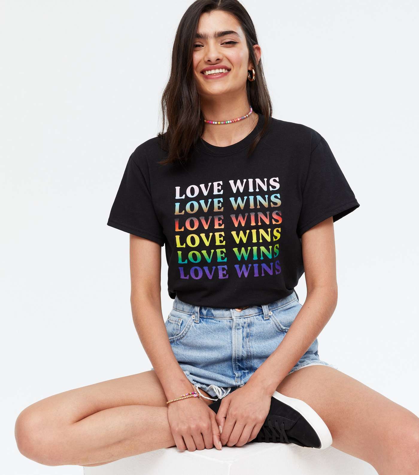Black Rainbow Love Wins Logo Pride Charity T-Shirt Image 2
