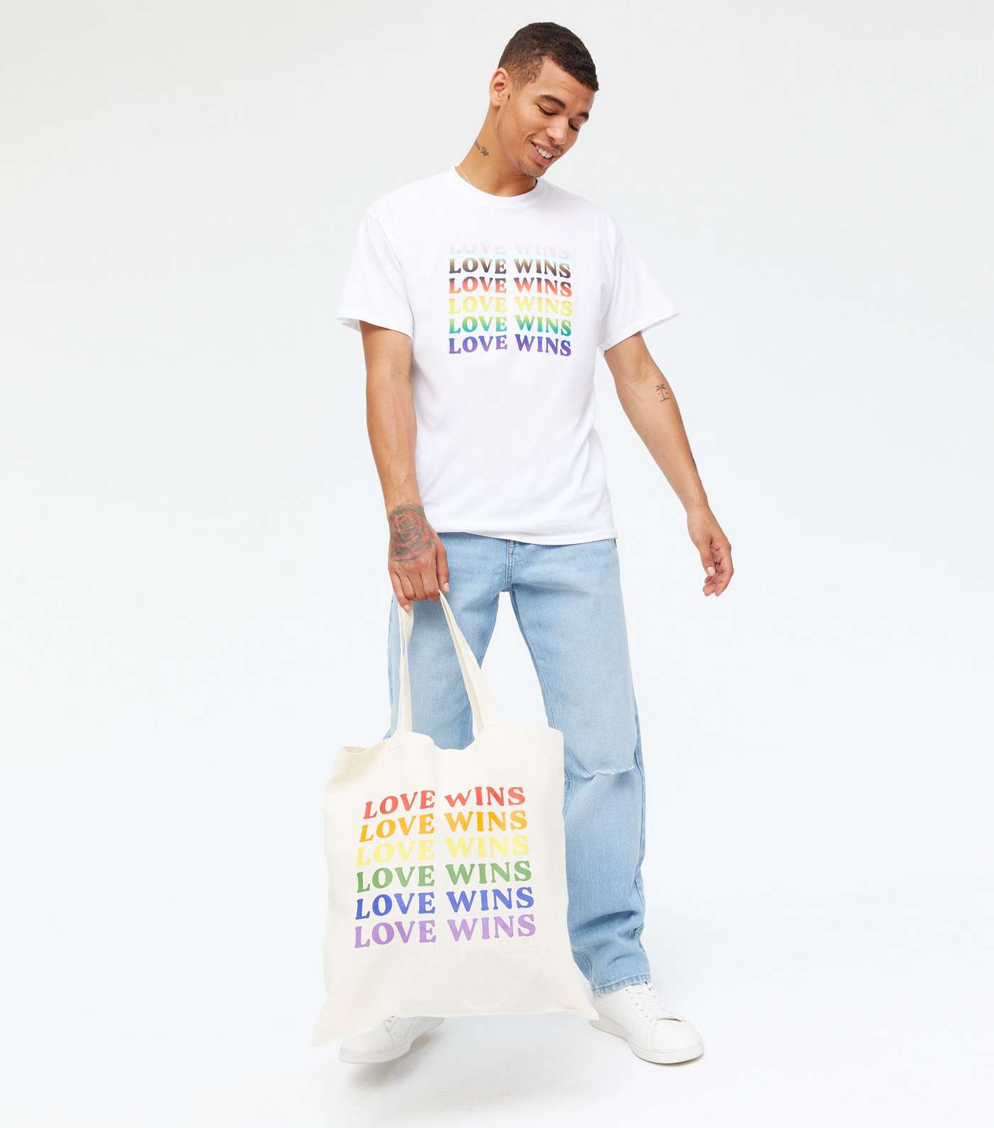 White Rainbow Love Wins Logo Pride Charity T-Shirt Image 4
