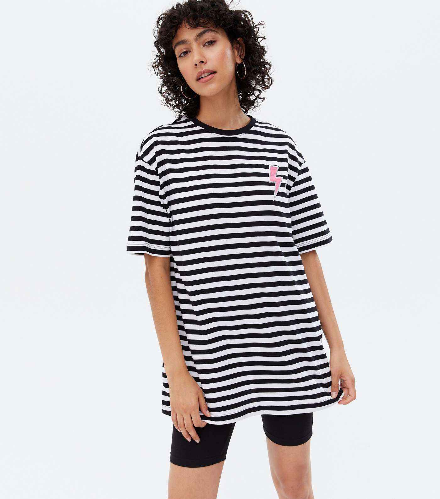 Black Stripe Lightning Bolt Embroidered T-Shirt