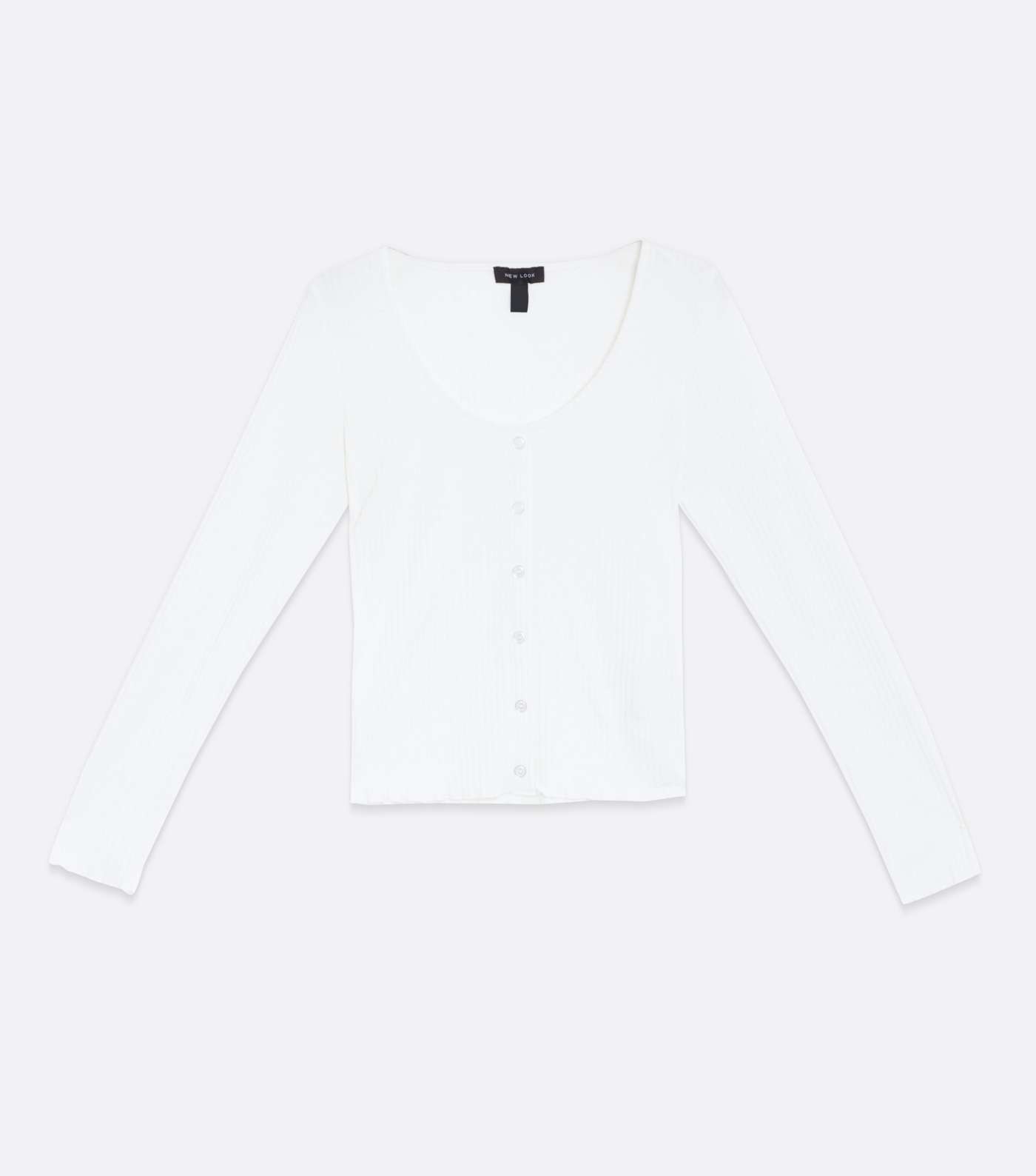 Cream Ribbed Button Long Sleeve Top Image 5