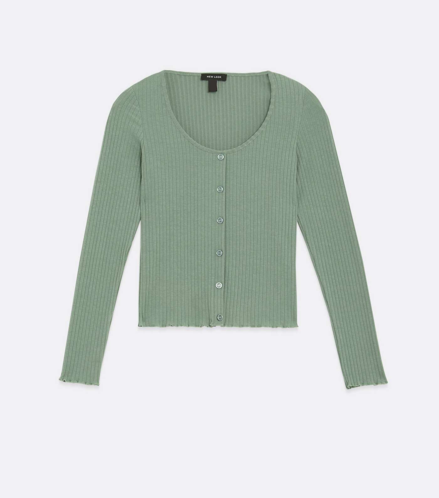 Light Green Ribbed Button Long Sleeve Top Image 5