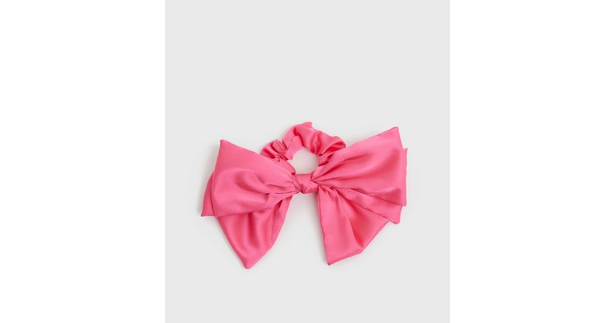 Bright Pink Satin Oversized Bow Scrunchie | New Look