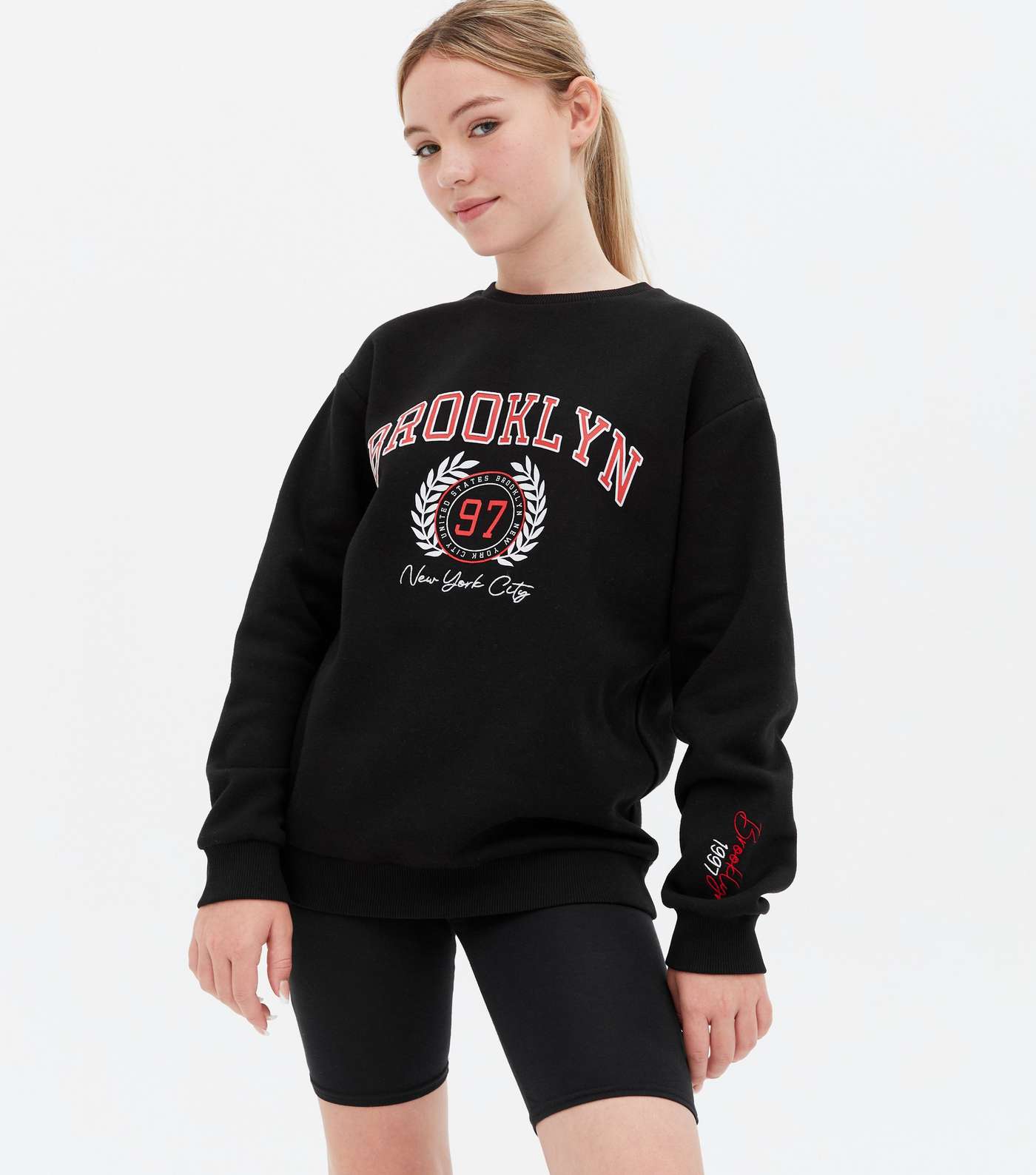 Girls Black Brooklyn Logo Long Sweatshirt Image 2
