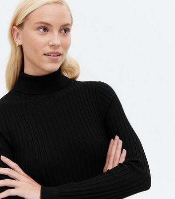 black ribbed roll neck jumper