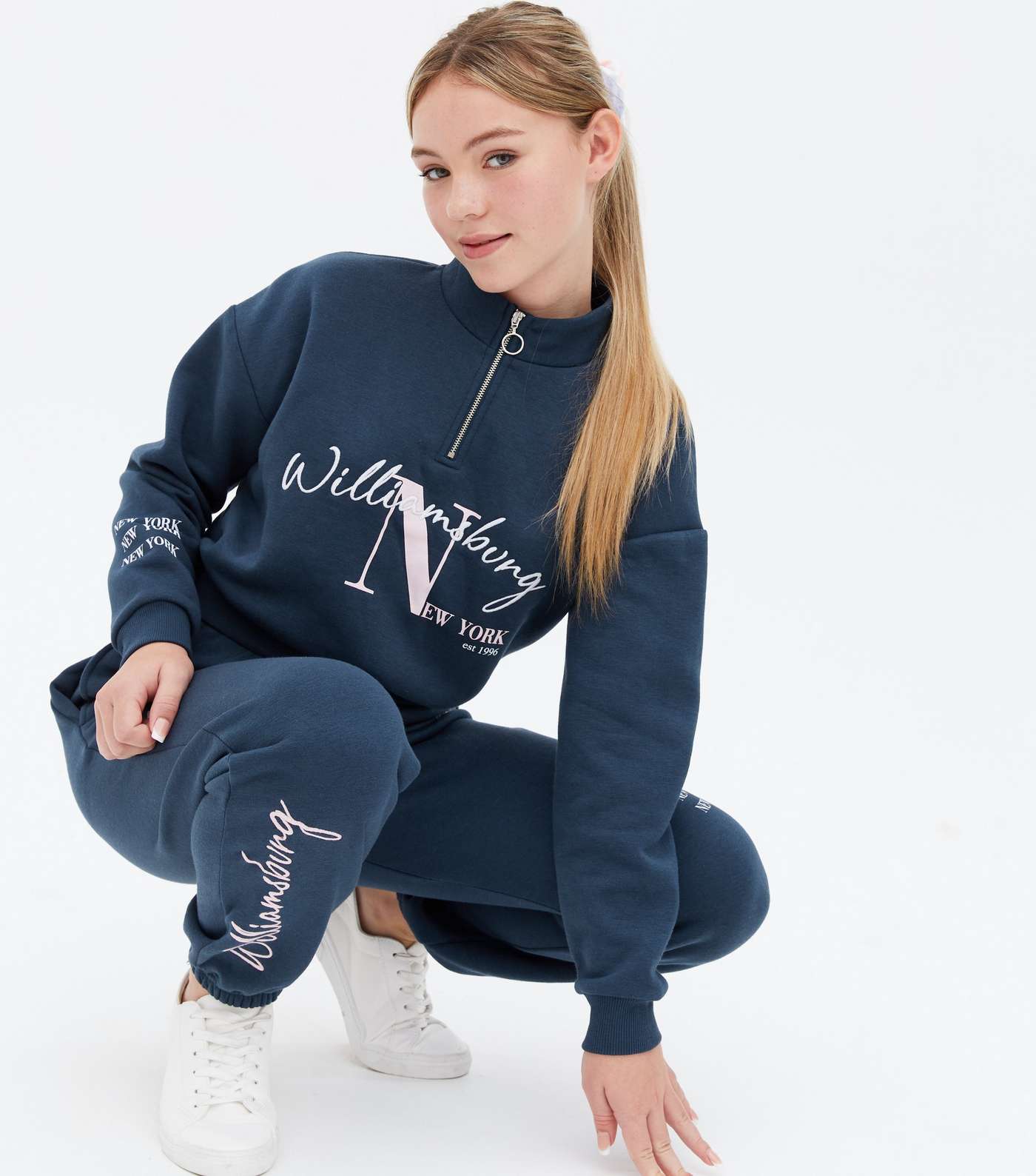 Girls Navy Zip Neck Williamsburg Logo Sweatshirt