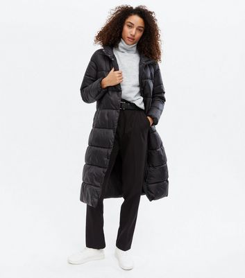 long black hooded puffer coat womens