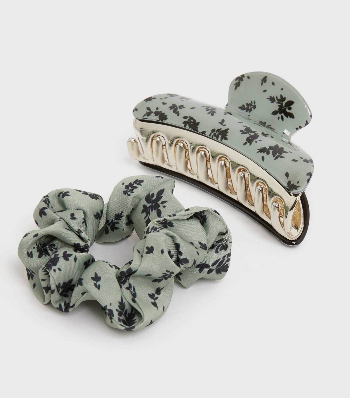Light Green Floral Claw Clip and Scrunchie Set