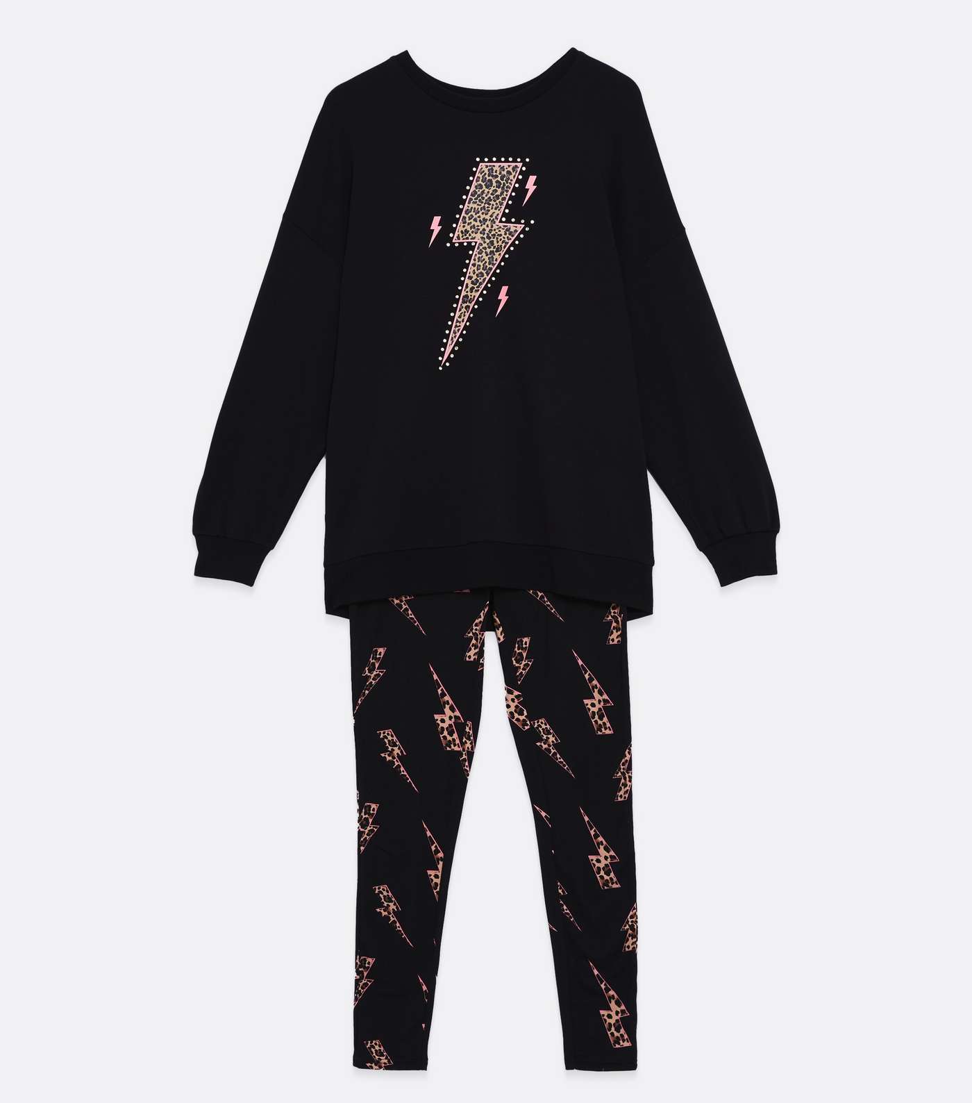Black Legging Pyjama Set with Leopard Print Lightning Image 5