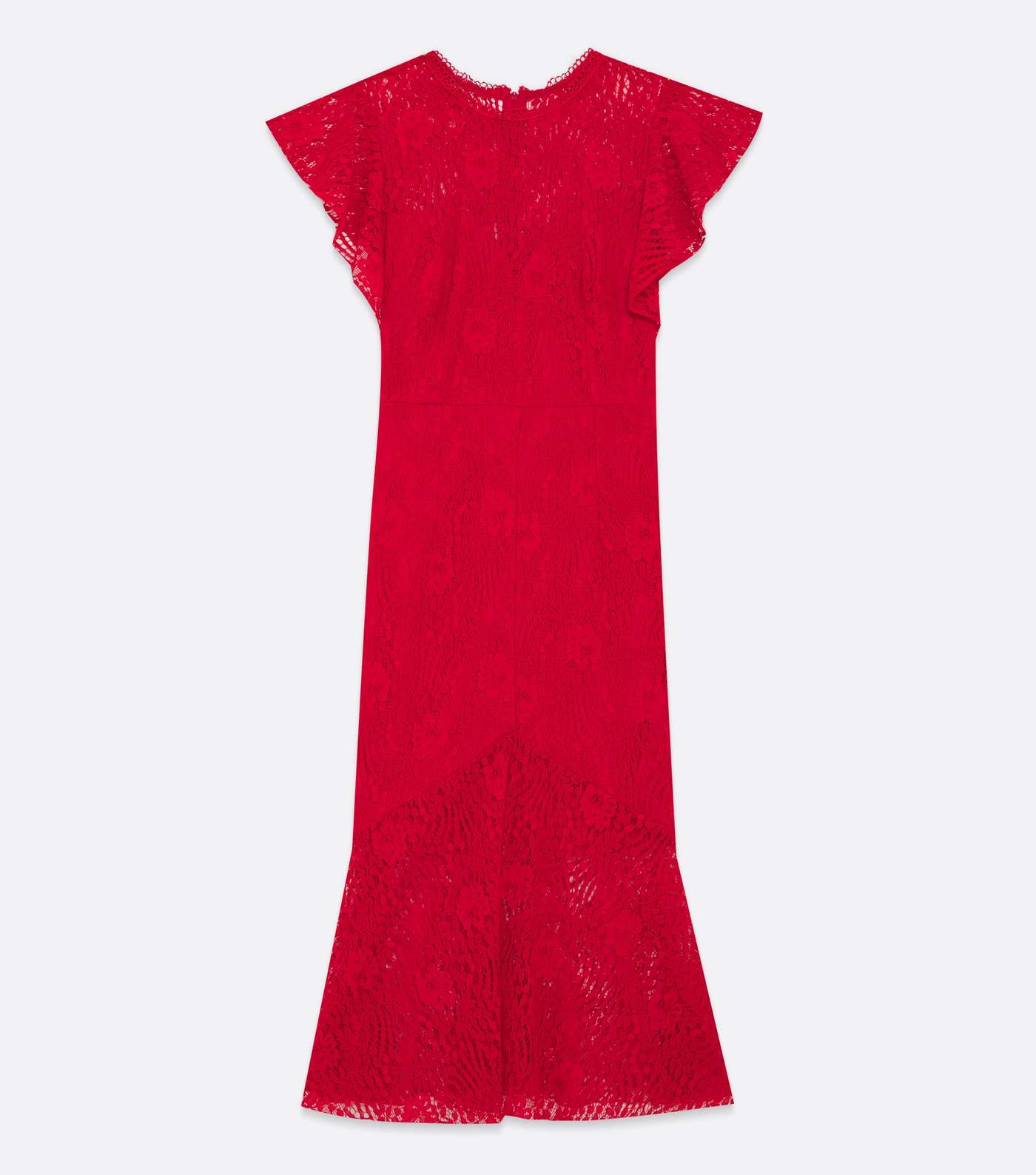 Little Mistress Red Lace High Neck Frill Midi Dress Image 5