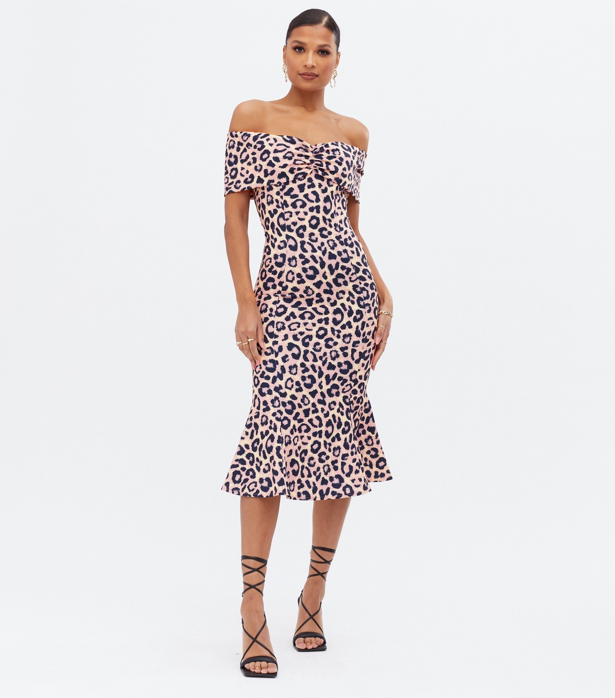 Women's Pink Leopard Print Scuba Midi Dress Little Mistress New Look