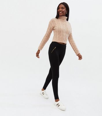 Black Ponte Zip High Waist Leggings 