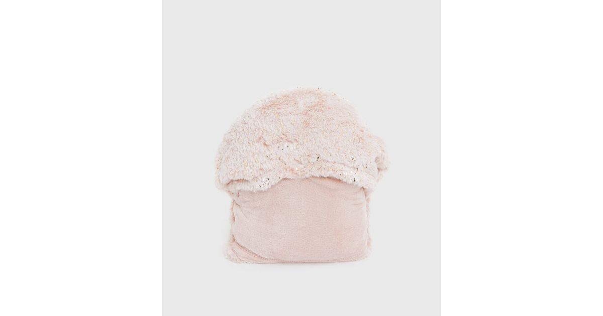 Pale Pink Glitter Fluffy Blanket Hoodie New Look