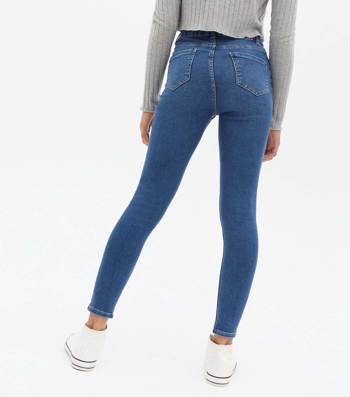 Girls Blue Ripped Knee High Rise Ashleigh Skinny Jeans Image 4