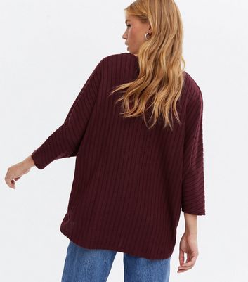 Burgundy Brushed Fine Knit V Neck Top New Look