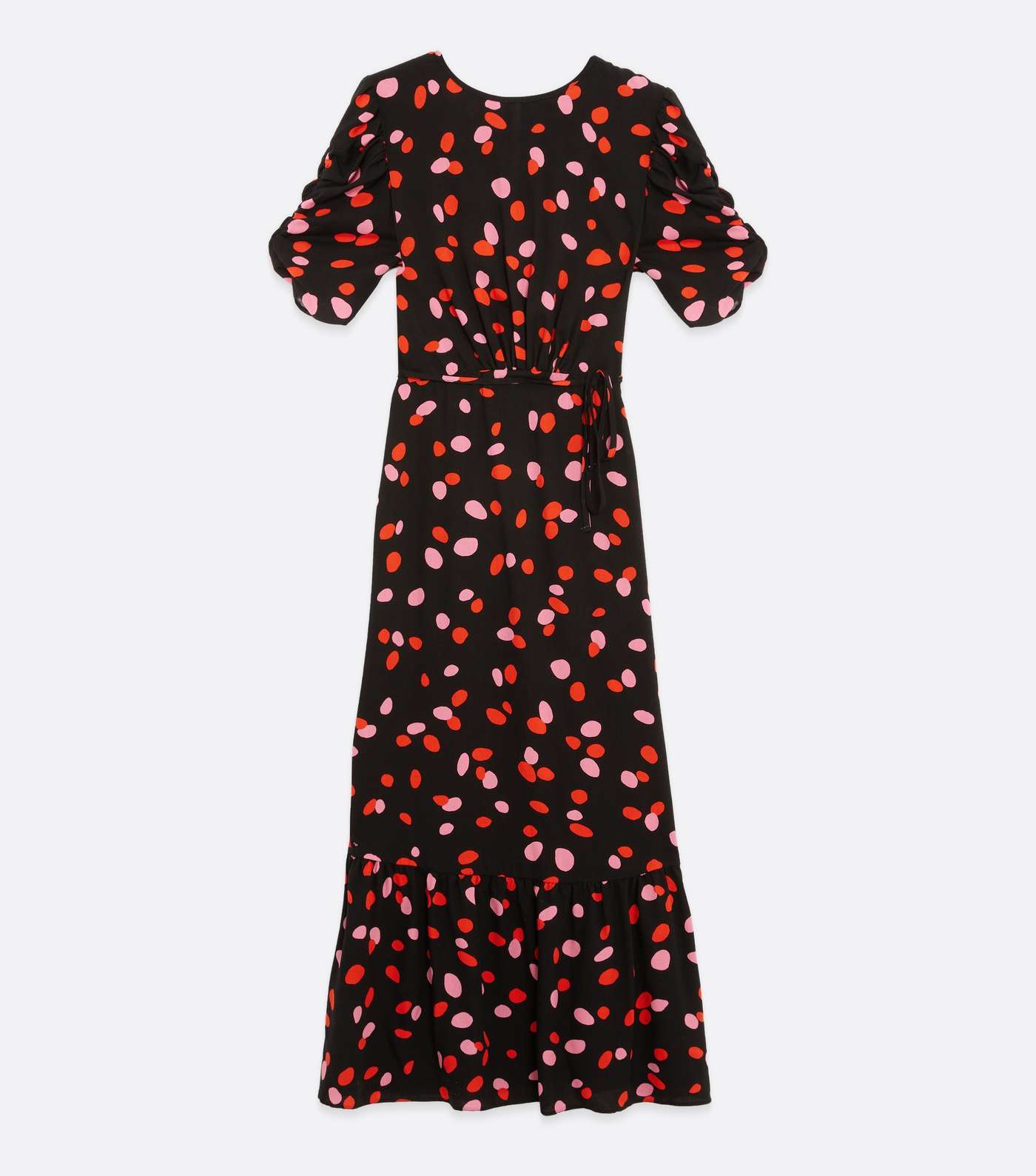 Black Spot Ruched Sleeve Tiered Midi Dress Image 5