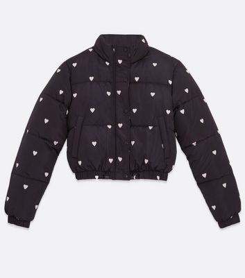 Black Heart High Neck Puffer Jacket 