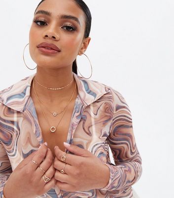 Brown Marble Mesh Long Sleeve Shirt 