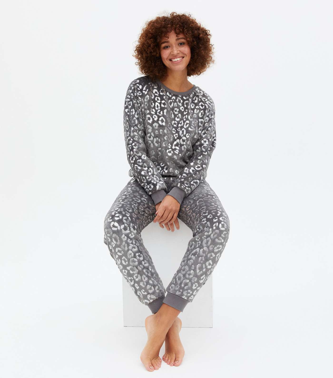 Light Grey Metallic Leopard Print Pyjama Sweatshirt Image 2