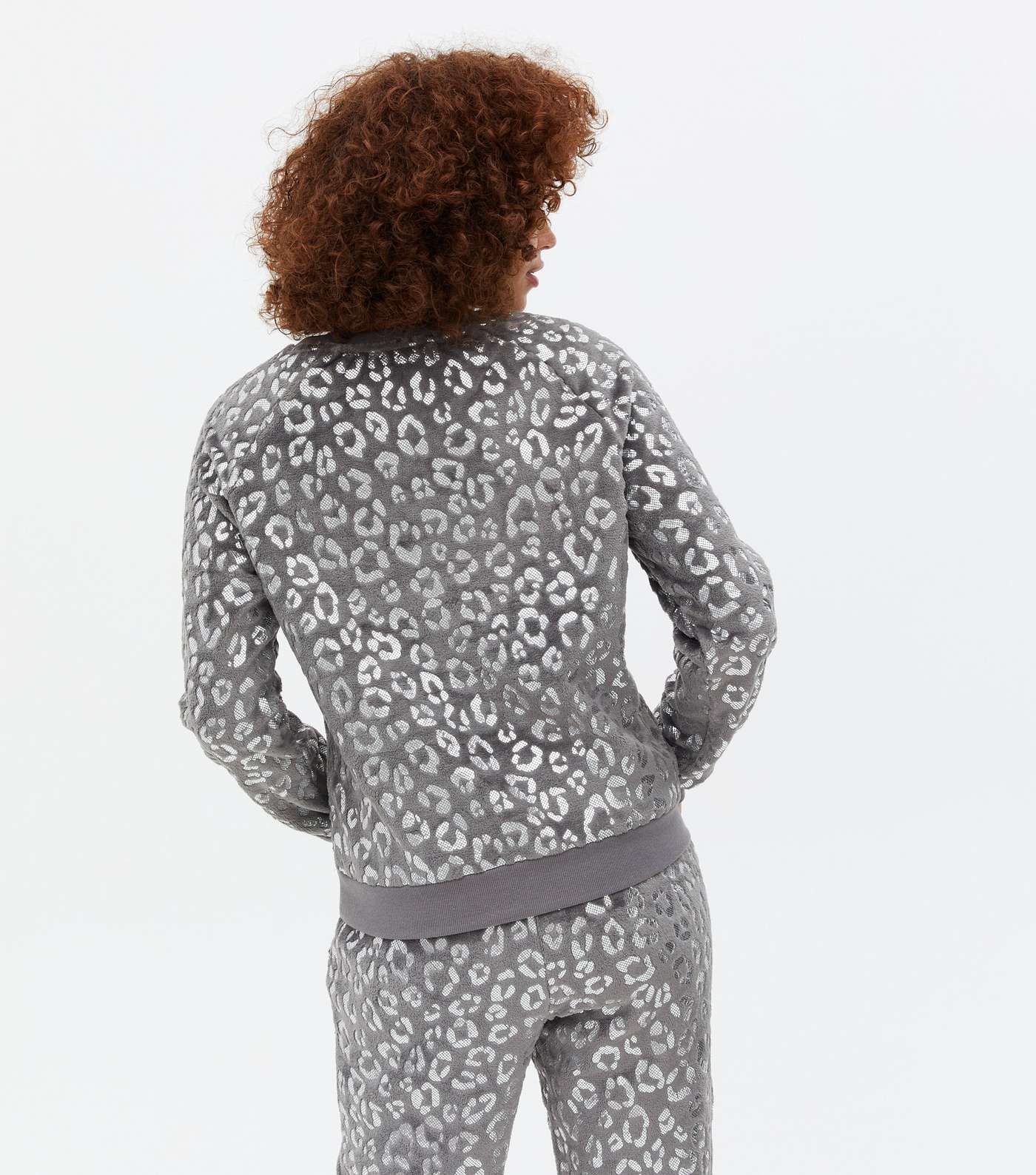 Light Grey Metallic Leopard Print Pyjama Sweatshirt Image 4